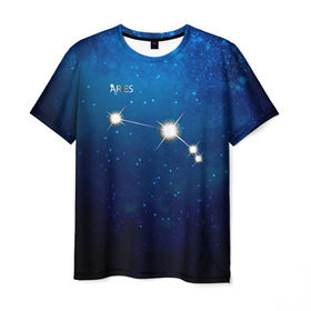 Мужская футболка 3D с принтом Овен в Новосибирске, 100% полиэфир | прямой крой, круглый вырез горловины, длина до линии бедер | Тематика изображения на принте: звезда | звезды | знак зодиака | космос | овен | созвездие