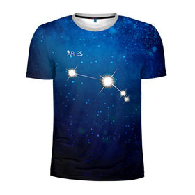 Мужская футболка 3D спортивная с принтом Овен в Новосибирске, 100% полиэстер с улучшенными характеристиками | приталенный силуэт, круглая горловина, широкие плечи, сужается к линии бедра | Тематика изображения на принте: звезда | звезды | знак зодиака | космос | овен | созвездие
