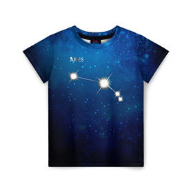 Детская футболка 3D с принтом Овен в Новосибирске, 100% гипоаллергенный полиэфир | прямой крой, круглый вырез горловины, длина до линии бедер, чуть спущенное плечо, ткань немного тянется | Тематика изображения на принте: звезда | звезды | знак зодиака | космос | овен | созвездие