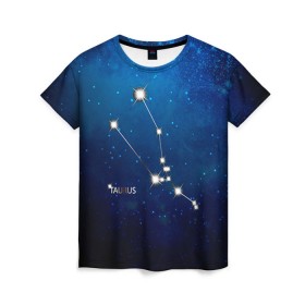 Женская футболка 3D с принтом Телец в Новосибирске, 100% полиэфир ( синтетическое хлопкоподобное полотно) | прямой крой, круглый вырез горловины, длина до линии бедер | звезда | звезды | знак зодиака | космос | созвездие | телец