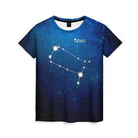 Женская футболка 3D с принтом Близнецы в Новосибирске, 100% полиэфир ( синтетическое хлопкоподобное полотно) | прямой крой, круглый вырез горловины, длина до линии бедер | близнецы | звезда | звезды | знак зодиака | космос | созвездие