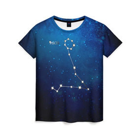 Женская футболка 3D с принтом Рыбы в Новосибирске, 100% полиэфир ( синтетическое хлопкоподобное полотно) | прямой крой, круглый вырез горловины, длина до линии бедер | звезда | звезды | знак зодиака | космос | рыбы | созвездие