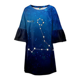 Детское платье 3D с принтом Рыбы в Новосибирске, 100% полиэстер | прямой силуэт, чуть расширенный к низу. Круглая горловина, на рукавах — воланы | звезда | звезды | знак зодиака | космос | рыбы | созвездие