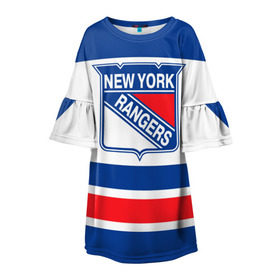 Детское платье 3D с принтом New York Rangers в Новосибирске, 100% полиэстер | прямой силуэт, чуть расширенный к низу. Круглая горловина, на рукавах — воланы | Тематика изображения на принте: hockey | new york rangers | nhl | нхл | спорт | хоккей
