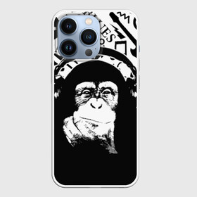 Чехол для iPhone 13 Pro с принтом Шимпанзе в наушниках в Новосибирске,  |  | джаз | музыка | обезьяна | рок | шимпанзе в наущниках