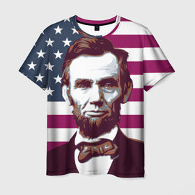 Мужская футболка 3D с принтом Авраам Линкольн в Новосибирске, 100% полиэфир | прямой крой, круглый вырез горловины, длина до линии бедер | авраам линкольн | президент | сша | флаг