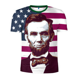Мужская футболка 3D спортивная с принтом Авраам Линкольн в Новосибирске, 100% полиэстер с улучшенными характеристиками | приталенный силуэт, круглая горловина, широкие плечи, сужается к линии бедра | авраам линкольн | президент | сша | флаг