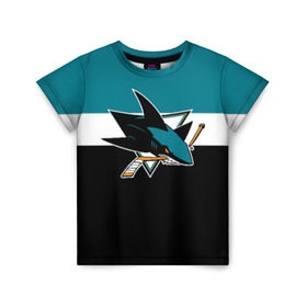 Детская футболка 3D с принтом San Jose Sharks в Новосибирске, 100% гипоаллергенный полиэфир | прямой крой, круглый вырез горловины, длина до линии бедер, чуть спущенное плечо, ткань немного тянется | Тематика изображения на принте: hockey | nhl | san jose sharks | нхл | спорт | хоккей