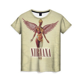 Женская футболка 3D с принтом Nirvana в Новосибирске, 100% полиэфир ( синтетическое хлопкоподобное полотно) | прямой крой, круглый вырез горловины, длина до линии бедер | cobain | curt | nirvana | rock | группа | кобейн | курт | нирвана | рок