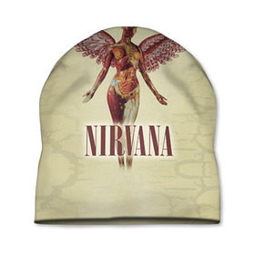 Шапка 3D с принтом Nirvana в Новосибирске, 100% полиэстер | универсальный размер, печать по всей поверхности изделия | Тематика изображения на принте: cobain | curt | nirvana | rock | группа | кобейн | курт | нирвана | рок