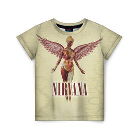 Детская футболка 3D с принтом Nirvana в Новосибирске, 100% гипоаллергенный полиэфир | прямой крой, круглый вырез горловины, длина до линии бедер, чуть спущенное плечо, ткань немного тянется | cobain | curt | nirvana | rock | группа | кобейн | курт | нирвана | рок