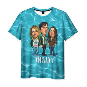 Мужская футболка 3D с принтом Шаржи группа Nirvana в Новосибирске, 100% полиэфир | прямой крой, круглый вырез горловины, длина до линии бедер | cobain | curt | nirvana | rock | группа | кобейн | курт | нирвана | рок