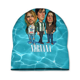 Шапка 3D с принтом Шаржи группа Nirvana в Новосибирске, 100% полиэстер | универсальный размер, печать по всей поверхности изделия | cobain | curt | nirvana | rock | группа | кобейн | курт | нирвана | рок
