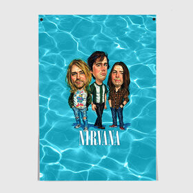Постер с принтом Шаржи группа Nirvana в Новосибирске, 100% бумага
 | бумага, плотность 150 мг. Матовая, но за счет высокого коэффициента гладкости имеет небольшой блеск и дает на свету блики, но в отличии от глянцевой бумаги не покрыта лаком | cobain | curt | nirvana | rock | группа | кобейн | курт | нирвана | рок