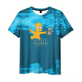 Мужская футболка 3D с принтом Nirvana & Simpson в Новосибирске, 100% полиэфир | прямой крой, круглый вырез горловины, длина до линии бедер | cobain | curt | nirvana | rock | группа | кобейн | курт | нирвана | рок