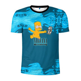 Мужская футболка 3D спортивная с принтом Nirvana & Simpson в Новосибирске, 100% полиэстер с улучшенными характеристиками | приталенный силуэт, круглая горловина, широкие плечи, сужается к линии бедра | cobain | curt | nirvana | rock | группа | кобейн | курт | нирвана | рок