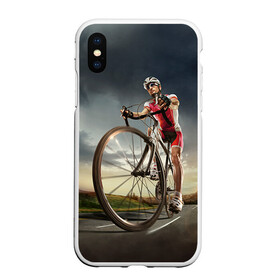Чехол для iPhone XS Max матовый с принтом Велогонщик в Новосибирске, Силикон | Область печати: задняя сторона чехла, без боковых панелей | Тематика изображения на принте: extreme | вело | велосипед | шоссейный велосипед | экстрим