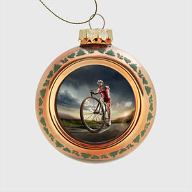 Стеклянный ёлочный шар с принтом Велогонщик в Новосибирске, Стекло | Диаметр: 80 мм | Тематика изображения на принте: extreme | вело | велосипед | шоссейный велосипед | экстрим