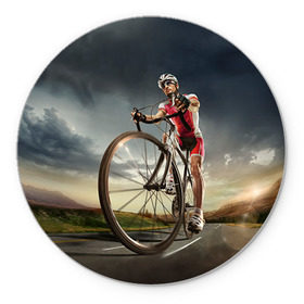 Коврик круглый с принтом Велогонщик в Новосибирске, резина и полиэстер | круглая форма, изображение наносится на всю лицевую часть | Тематика изображения на принте: extreme | вело | велосипед | шоссейный велосипед | экстрим