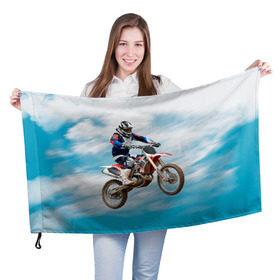 Флаг 3D с принтом Эндуро в Новосибирске, 100% полиэстер | плотность ткани — 95 г/м2, размер — 67 х 109 см. Принт наносится с одной стороны | extreme | мото | мотокросс | мотоцикл | экстрим