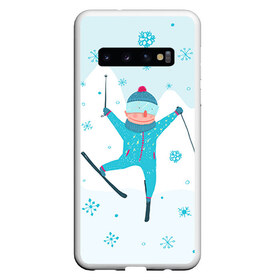 Чехол для Samsung Galaxy S10 с принтом Лыжник в Новосибирске, Силикон | Область печати: задняя сторона чехла, без боковых панелей | extreme | ski | skiing | горнолыжное | горные лыжи | лыжник | фристайл | экстрим