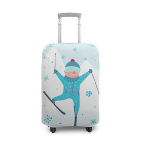 Чехол для чемодана 3D с принтом Лыжник в Новосибирске, 86% полиэфир, 14% спандекс | двустороннее нанесение принта, прорези для ручек и колес | extreme | ski | skiing | горнолыжное | горные лыжи | лыжник | фристайл | экстрим