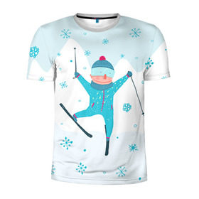 Мужская футболка 3D спортивная с принтом Лыжник в Новосибирске, 100% полиэстер с улучшенными характеристиками | приталенный силуэт, круглая горловина, широкие плечи, сужается к линии бедра | extreme | ski | skiing | горнолыжное | горные лыжи | лыжник | фристайл | экстрим