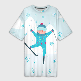 Платье-футболка 3D с принтом Лыжник в Новосибирске,  |  | extreme | ski | skiing | горнолыжное | горные лыжи | лыжник | фристайл | экстрим