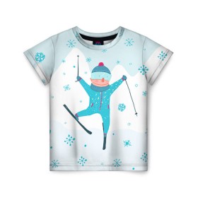 Детская футболка 3D с принтом Лыжник в Новосибирске, 100% гипоаллергенный полиэфир | прямой крой, круглый вырез горловины, длина до линии бедер, чуть спущенное плечо, ткань немного тянется | Тематика изображения на принте: extreme | ski | skiing | горнолыжное | горные лыжи | лыжник | фристайл | экстрим