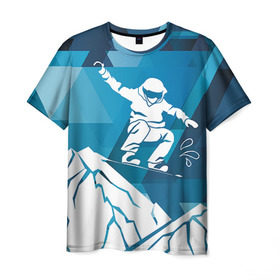 Мужская футболка 3D с принтом Горы и сноубордист в Новосибирске, 100% полиэфир | прямой крой, круглый вырез горловины, длина до линии бедер | extreme | snowboard | сноуборд | сноубордист | экстрим