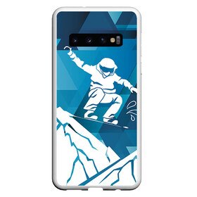 Чехол для Samsung Galaxy S10 с принтом Горы и сноубордист в Новосибирске, Силикон | Область печати: задняя сторона чехла, без боковых панелей | extreme | snowboard | сноуборд | сноубордист | экстрим