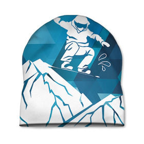 Шапка 3D с принтом Горы и сноубордист в Новосибирске, 100% полиэстер | универсальный размер, печать по всей поверхности изделия | extreme | snowboard | сноуборд | сноубордист | экстрим