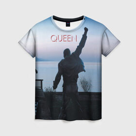 Женская футболка 3D с принтом Queen в Новосибирске, 100% полиэфир ( синтетическое хлопкоподобное полотно) | прямой крой, круглый вырез горловины, длина до линии бедер | freddie | heavy | mercury | metal | queen | rock | квин | куин | меркури | меркюри | метал | рок | фредди меркьюри | фреди | хэви
