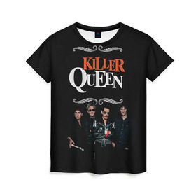 Женская футболка 3D с принтом Killer Queen в Новосибирске, 100% полиэфир ( синтетическое хлопкоподобное полотно) | прямой крой, круглый вырез горловины, длина до линии бедер | freddie | heavy | mercury | metal | queen | rock | квин | куин | меркури | меркюри | метал | рок | фредди меркьюри | фреди | хэви