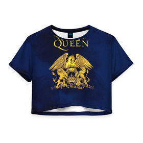 Женская футболка 3D укороченная с принтом Группа Queen в Новосибирске, 100% полиэстер | круглая горловина, длина футболки до линии талии, рукава с отворотами | freddie | heavy | mercury | metal | queen | rock | квин | куин | меркури | меркюри | метал | рок | фредди меркьюри | фреди | хэви
