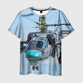 Мужская футболка 3D с принтом КА 52 в Новосибирске, 100% полиэфир | прямой крой, круглый вырез горловины, длина до линии бедер | авиация | аллигатор | армия | боевой | ввс | вертолет | военная техника | ка 52 | ударный | черная акула