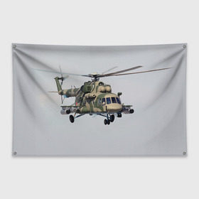 Флаг-баннер с принтом МИ 8 в Новосибирске, 100% полиэстер | размер 67 х 109 см, плотность ткани — 95 г/м2; по краям флага есть четыре люверса для крепления | авиация | армия | ввс | вертолет | военная техника | ми 8 | ударный