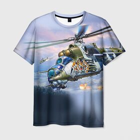 Мужская футболка 3D с принтом МИ 24 в Новосибирске, 100% полиэфир | прямой крой, круглый вырез горловины, длина до линии бедер | авиация | армия | боевой | ввс | вертолет | военная техника | крокодил | ми 24 | ударный
