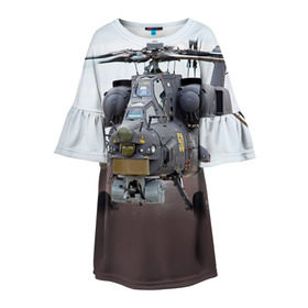 Детское платье 3D с принтом МИ 28 в Новосибирске, 100% полиэстер | прямой силуэт, чуть расширенный к низу. Круглая горловина, на рукавах — воланы | авиация | армия | боевой | ввс | вертолет | военная техника | ми 28 | ночной охотник | ударный
