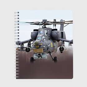 Тетрадь с принтом МИ 28 в Новосибирске, 100% бумага | 48 листов, плотность листов — 60 г/м2, плотность картонной обложки — 250 г/м2. Листы скреплены сбоку удобной пружинной спиралью. Уголки страниц и обложки скругленные. Цвет линий — светло-серый
 | авиация | армия | боевой | ввс | вертолет | военная техника | ми 28 | ночной охотник | ударный