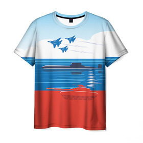 Мужская футболка 3D с принтом Триколор России в Новосибирске, 100% полиэфир | прямой крой, круглый вырез горловины, длина до линии бедер | 23 февраля | армия | защитник | звезда | муж | мужской праздник | мужчине | отечества | танк | триколор | флот