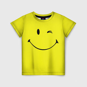 Детская футболка 3D с принтом Смайл в Новосибирске, 100% гипоаллергенный полиэфир | прямой крой, круглый вырез горловины, длина до линии бедер, чуть спущенное плечо, ткань немного тянется | emoji | smile | жёлтый | смайл | смайлик | улыбка | эмодзи | эмоции