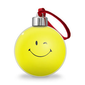 Ёлочный шар с принтом Смайл в Новосибирске, Пластик | Диаметр: 77 мм | Тематика изображения на принте: emoji | smile | жёлтый | смайл | смайлик | улыбка | эмодзи | эмоции