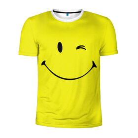 Мужская футболка 3D спортивная с принтом Смайл в Новосибирске, 100% полиэстер с улучшенными характеристиками | приталенный силуэт, круглая горловина, широкие плечи, сужается к линии бедра | emoji | smile | жёлтый | смайл | смайлик | улыбка | эмодзи | эмоции