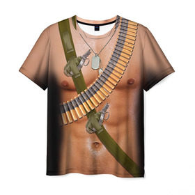 Мужская футболка 3D с принтом Солдат в Новосибирске, 100% полиэфир | прямой крой, круглый вырез горловины, длина до линии бедер | 23 февраля | армия | граната | защитник | мужской праздник | мужчине | отечества | подарок | пуля | солдат