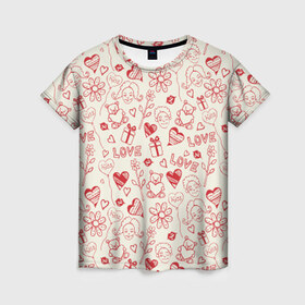 Женская футболка 3D с принтом Любовь в Новосибирске, 100% полиэфир ( синтетическое хлопкоподобное полотно) | прямой крой, круглый вырез горловины, длина до линии бедер | love | игрушки | любовь | мишка | ромашки | сердце | цветы | шарики