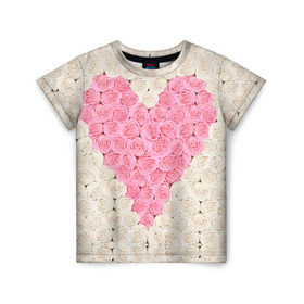 Детская футболка 3D с принтом Сердце из роз в Новосибирске, 100% гипоаллергенный полиэфир | прямой крой, круглый вырез горловины, длина до линии бедер, чуть спущенное плечо, ткань немного тянется | 14 февраля | love | love is | валентин | влюбленный | день святого валентина | любовь | милый | розы | святой | сердечко | сердце