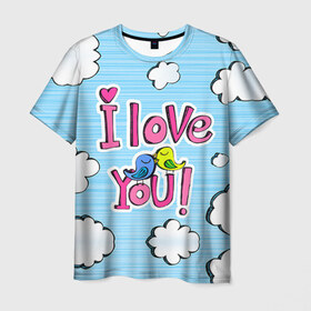 Мужская футболка 3D с принтом I Love You в Новосибирске, 100% полиэфир | прямой крой, круглый вырез горловины, длина до линии бедер | 14 февраля | i love you | love | love is | валентин | влюбленный | день святого валентина | любовь | милый | святой | сердечко | сердце