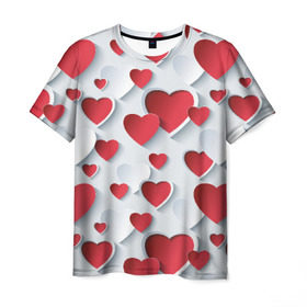 Мужская футболка 3D с принтом Сердца в Новосибирске, 100% полиэфир | прямой крой, круглый вырез горловины, длина до линии бедер | день святого валентина | любовь | сердца