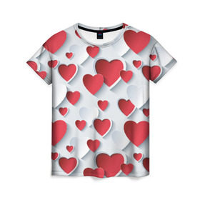 Женская футболка 3D с принтом Сердца в Новосибирске, 100% полиэфир ( синтетическое хлопкоподобное полотно) | прямой крой, круглый вырез горловины, длина до линии бедер | день святого валентина | любовь | сердца